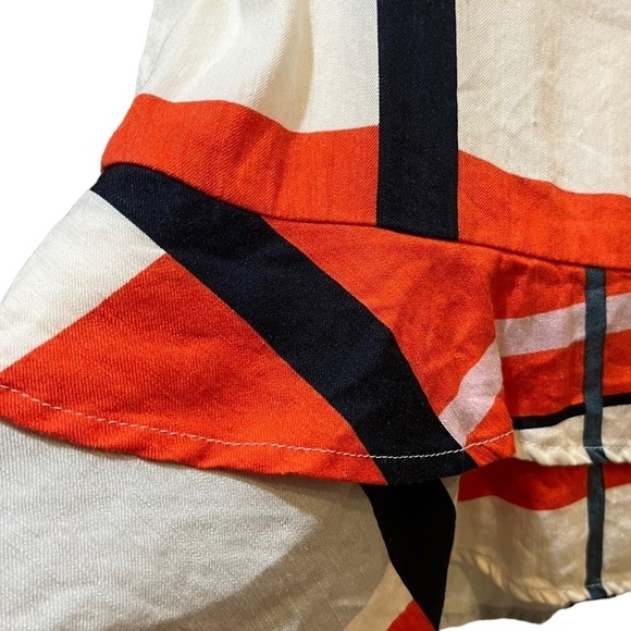 Ann Taylor Picnic Striped Linen Skirt w/Flounce Hem Ivory & Red Orange Sz 8 - Picture 7 of 12